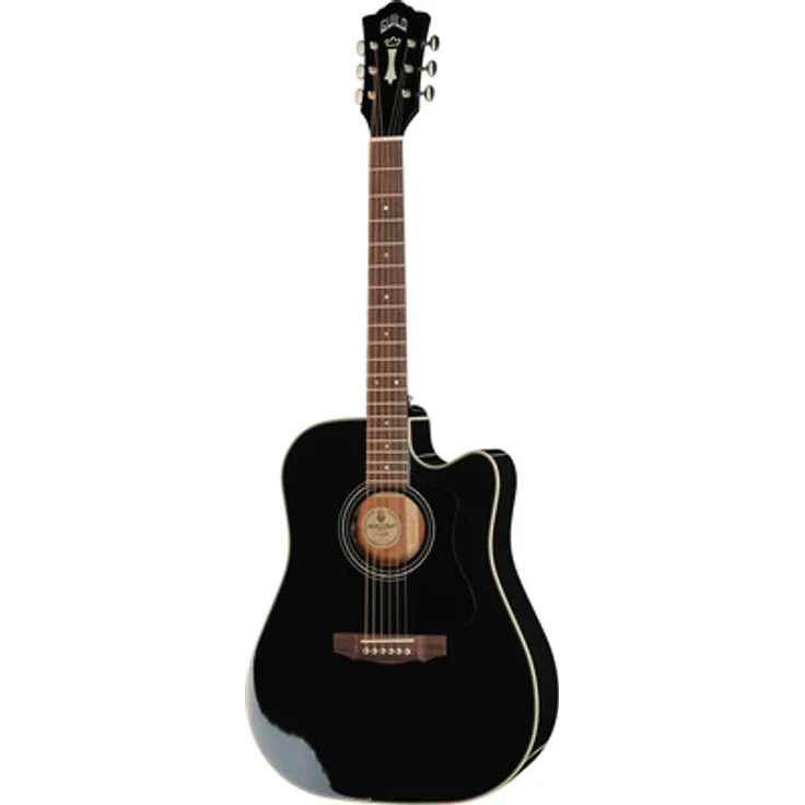 Guild D-140ce Black, Westerngitarre Dreadnought mit Cutaway, massiver Fichtendecke und Fishman GT-1 Tonabnehmer, Schwarz Hochglanz