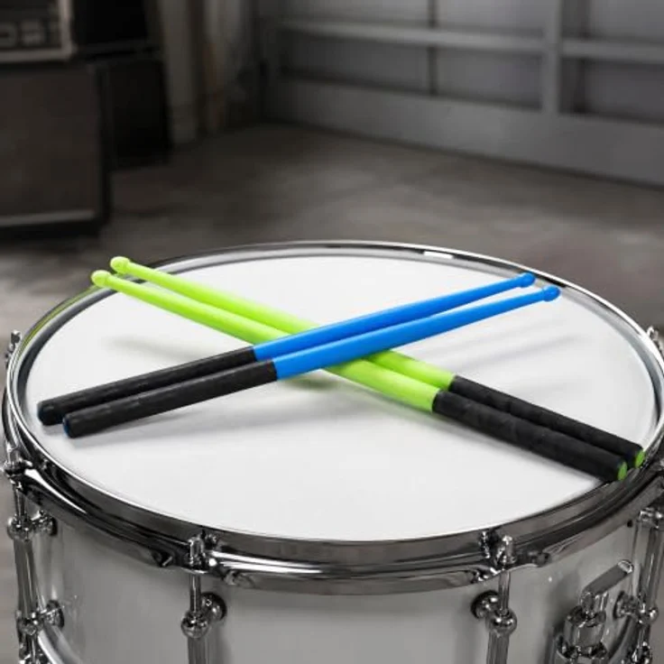 Musfunny Nylon Drumsticks 5A, 2 Paar mit Anti-Rutsch-Griffen aus leichtem Kunststoff, geeignet für Erwachsene, in Grün und Blau – Bild 2