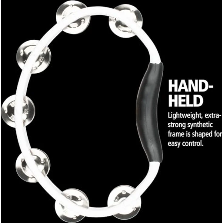 Meinl HTMT1WH Headliner Tambourine, weiß, ABS-Kunststoffrahmen, 14 Paar Stahlschellen, doppelreihig, ergonomischer Griff, heller Sound – Bild 2