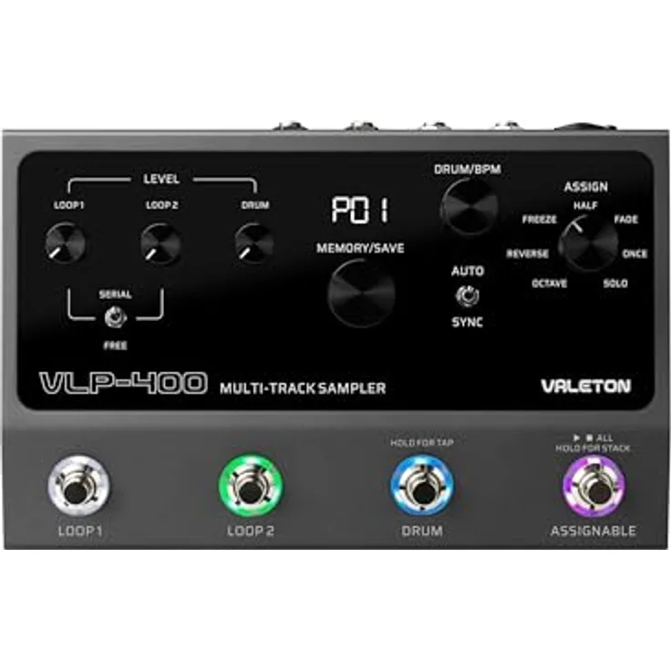 Valeton VLP-400 Multi Sampler Looper, Effektpedal für E-Gitarre & Bass mit 2 Loops, 100 Drum-Patterns und 99 speicherbaren Projekten