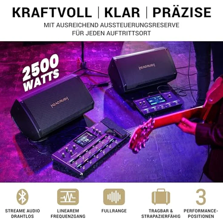 HeadRush FRFR112 MKII, 2500W E-Gitarren- und Bass-Verstärker, 12" Fullrange Lautsprecher mit Bluetooth, inkl. HPF EQ und zwei XLR/TRS Eingängen – Bild 2