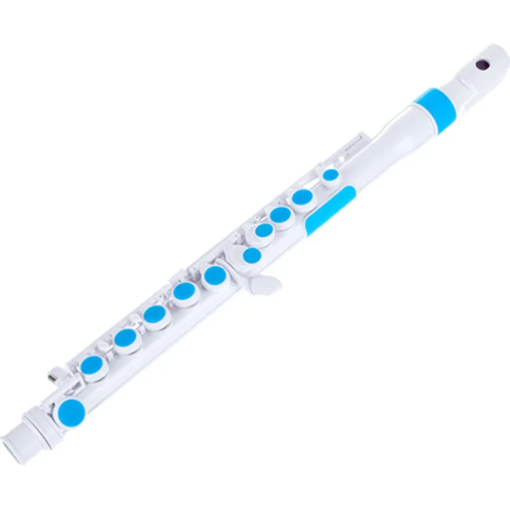 Nuvo jFlute 2.0, Querflöte in C mit Donut Kopfstück, rutschhemmendem Polymer, abnehmbaren Fingerbuttons und wasserfestem Design, weiß-blau