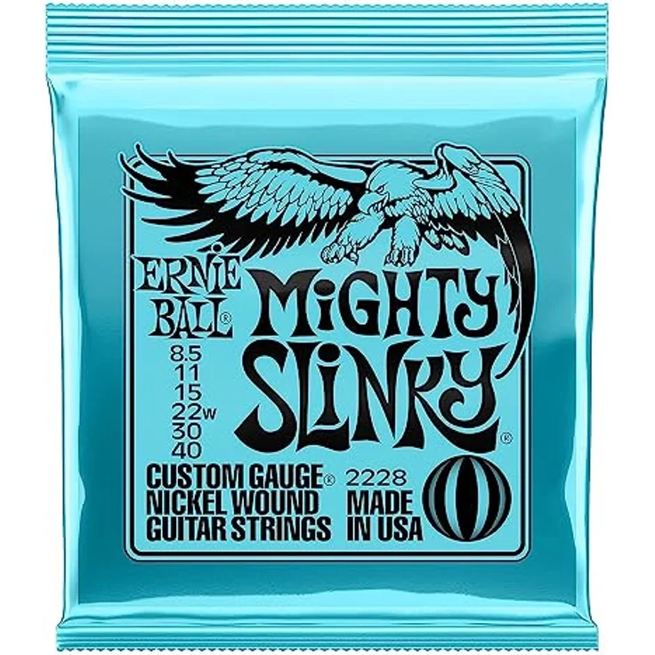 Ernie Ball Mighty Slinky Nickelwound E-Gitarrensaiten, Stärke 8.5-40, heller und ausgewogener Ton, Element Shield-Verpackung für frische Saiten – Bild 1