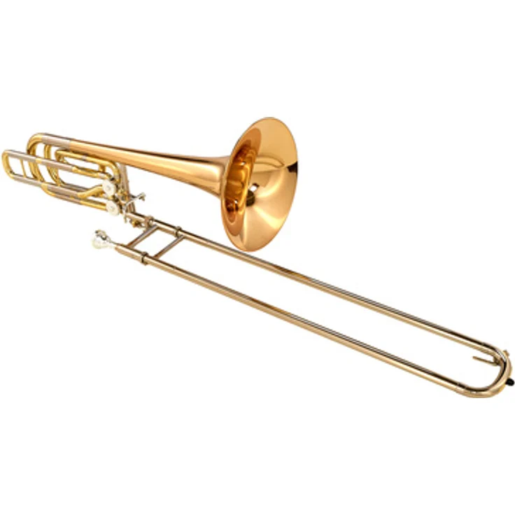 Yamaha YBL-620 GE Bass Trombone, Bb/F/Eb(D)-Bassposaune mit 14,3mm Bohrung und 241mm Goldmessing-Schallstück, goldlackiert, inkl. Koffer und 58 Mundstück