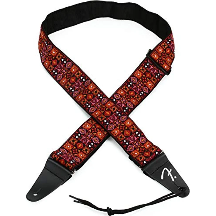 Fender Festival Collection Strap Red, Gitarrengurt aus reißfestem Polypropylen mit Lederenden, verstellbar von 80 cm bis 148 cm, Rot – Bild 2