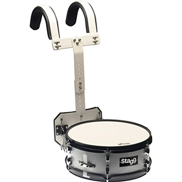 Stagg MASD-1455 Marching Snare Drum, 35,6 x 14 cm mit 7-lagigem Lindenholzgehäuse, weiß, inkl. höhenverstellbarem Carrier