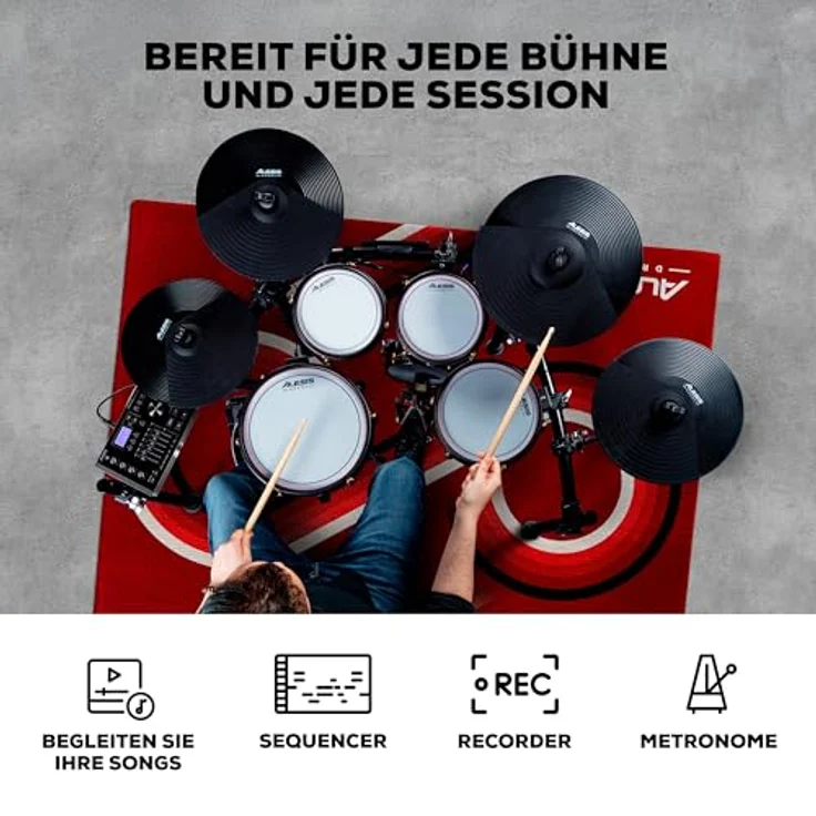 Alesis Crimson III Mesh E-Drum Kit, vielseitiges E-Drum Set mit 40 Drumkits, 12" Zwei-Zonen Snare und 14" 3-Zonen Ride Becken, schwarz – Bild 6