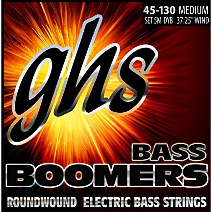 GHS Bass Boomers, Bass String Set für 5-Saitige E-Bässe, Medium (.045-.130), Nickel plattiert, runde Wicklung, sechseckiger Kern