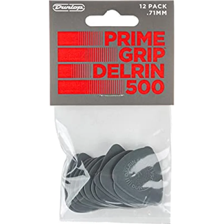 Dunlop Prime Grip Delrin 500 0.71, Plektrumset mit 12 Stück, grau, 0,71 mm Stärke, Standard Form, Low-Profile Grip – Bild 4