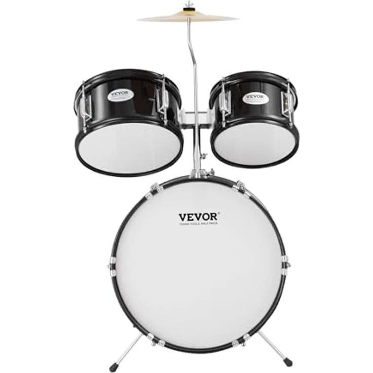 VEVOR 5-teiliges Schlagzeugset für Kinder, Anfänger-Schlagzeug mit Bass-Toms, Snare, Standtrommel, verstellbarem Thron und Hi-Hat-Pedal, schwarz – Bild 4