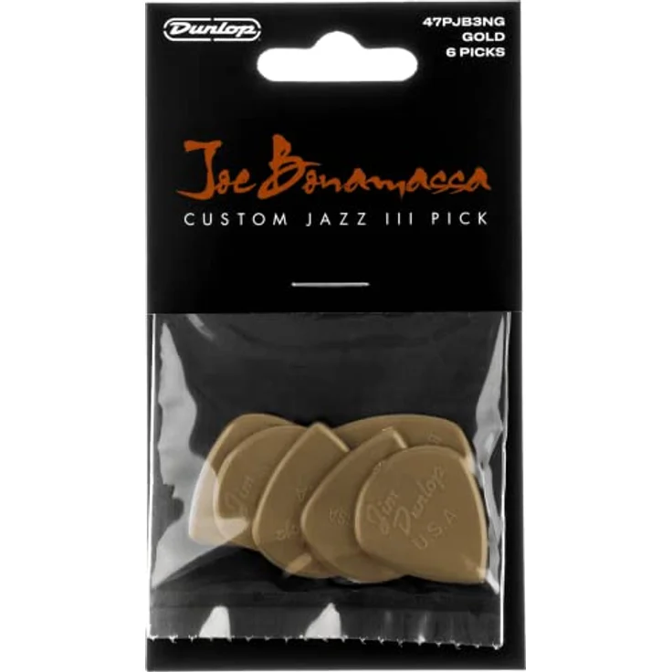 Dunlop Joe Bonamassa Custom Jazz III, 6er Pack Signature Plektren aus Nylon, gold – Bild 1