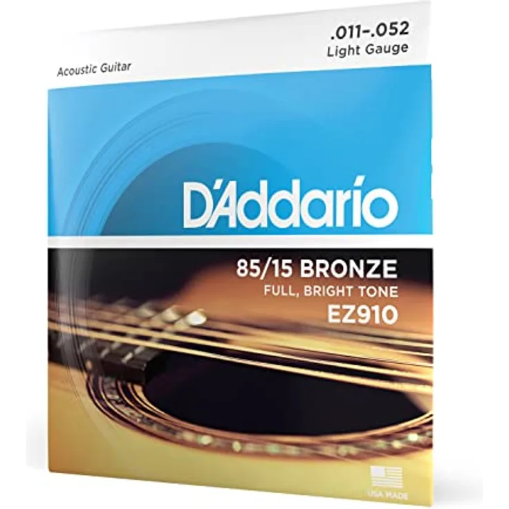 D'Addario EZ910 Gitarrensaiten Westerngitarre, 85/15 Bronze, Light (11-52), akustische Gitarrensaiten der weltweit beliebtesten Saitenmarke