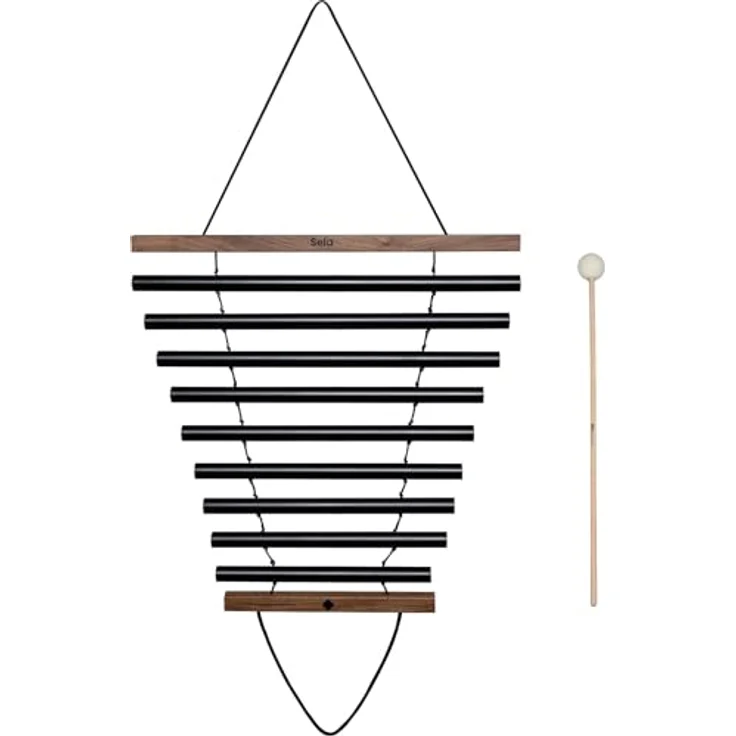 Sela Harmony Chimes 9 Dark, Klangröhren aus eloxierten Aluminium mit Walnussholzhaltern, 9 Töne inklusive Schlägel, schwarz/walnuss – Bild 2