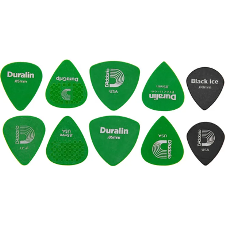 Daddario XDGN4-10 Duralin Picks Medium, Plektrum Set aus Duralin, 0,85mm Stärke, verschiedene Formen, Black Ice