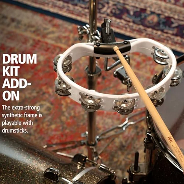 Meinl HTMT2WH Headliner Tambourine, doppelreihig mit 14 Paar Stahlschellen, ABS-Kunststoffrahmen, Farbe: Weiß, heller Sound – Bild 4
