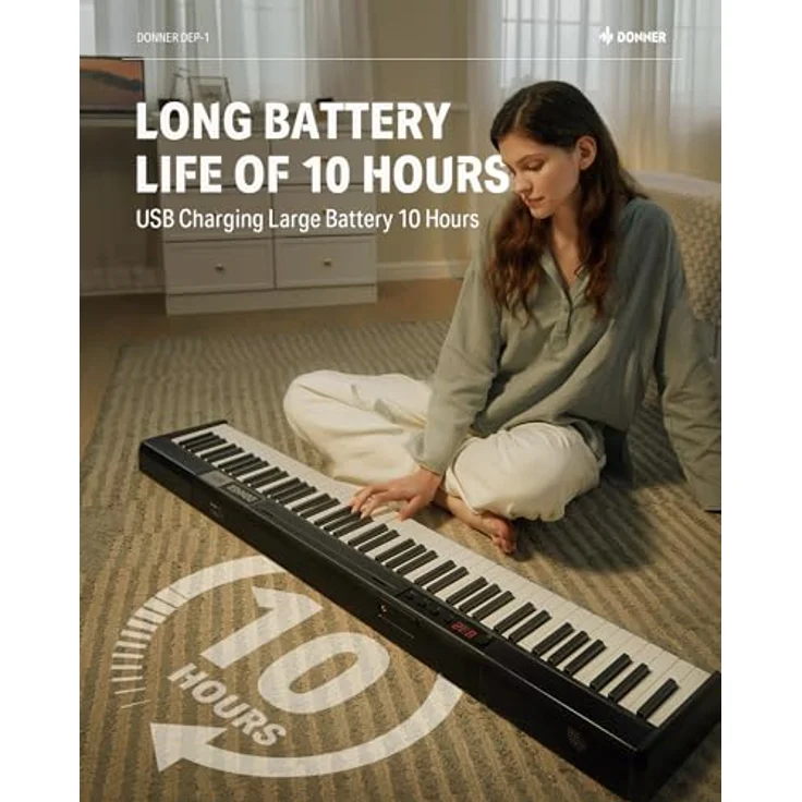 Donner DEP-1, Digitalpiano mit 88 anschlagdynamischen Tasten, tragbar, inkl. Ständer, Sustain-Pedal, Tragetasche und Bluetooth-Funktion – Bild 4