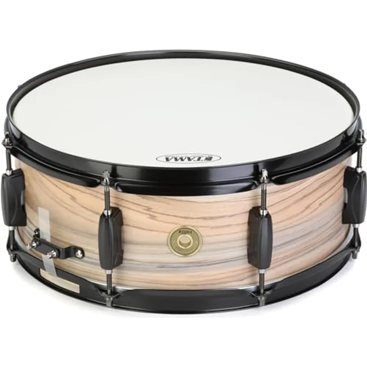 Tama 14"x5,5" Woodworks Snare - Zebrawood Finish, 8-schichtiger Pappelholzkessel mit schwarzer Kesselhardware