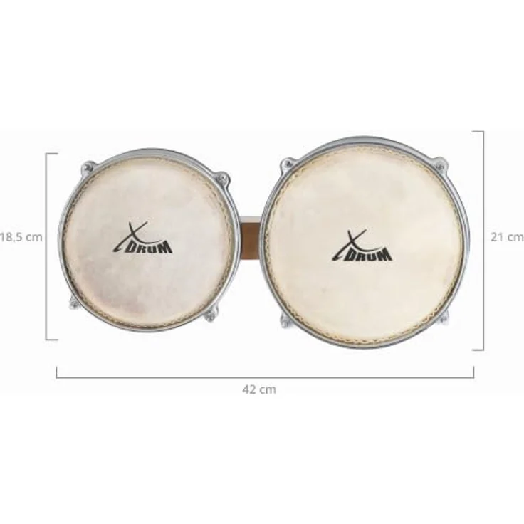 XDrum Bongos Retro, 2 Trommeln ("Macho" und "Hembra"), 16,5 cm und 19 cm, rot mit verstellbaren Stimmböckchen – Bild 3