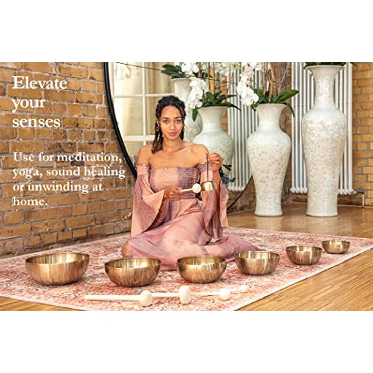 Sonic Energy Klangschalen Chakra Set, 7-teilig für Meditation & Klangheilung, inkl. Hülle, Filzring & Schlägel – Bild 5