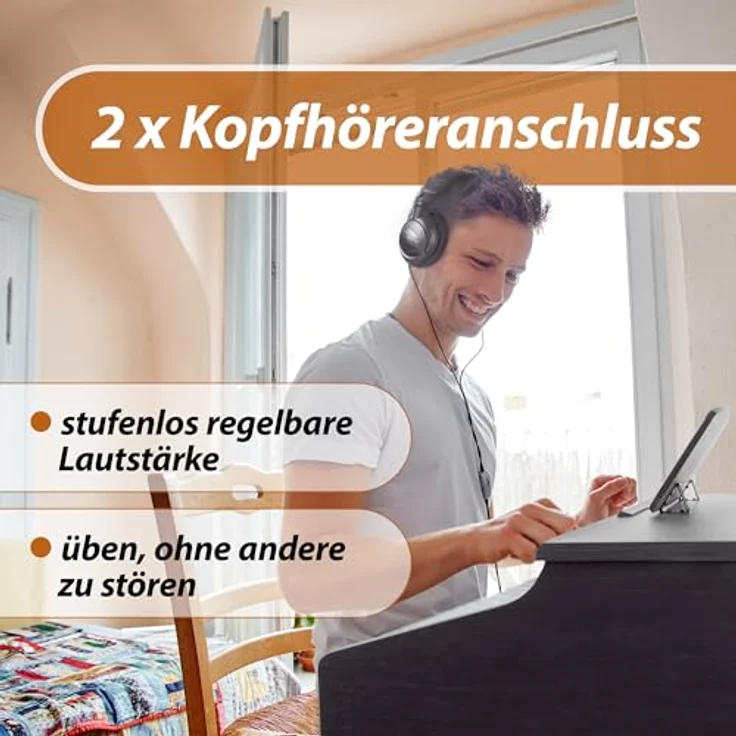 Classic Cantabile DP-50 SM E Piano, Digital Piano mit 88 Tasten und Hammermechanik, 14 Voices, 3 Pedalen, USB-Anschluss, schwarz matt – Bild 3