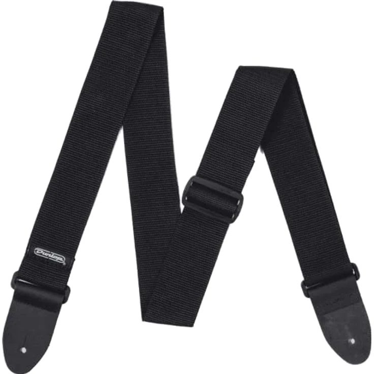 Dunlop Poly Strap Black, Gitarrengurt aus Polyester mit Leder-Endstück, verstellbar von 104 cm bis 183 cm, 50 mm breit, Schwarz – Bild 2