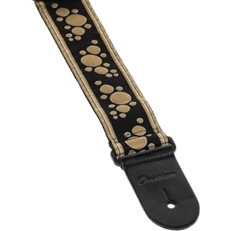 Ovation Soundhole Retro Gold, Gitarrengurt aus Nylon mit stabilen Lederenden, 50 mm breit, verstellbar von 84 cm bis 144 cm, goldfarben mit gesticktem Multi-Soundhole-Motiv – Bild 5