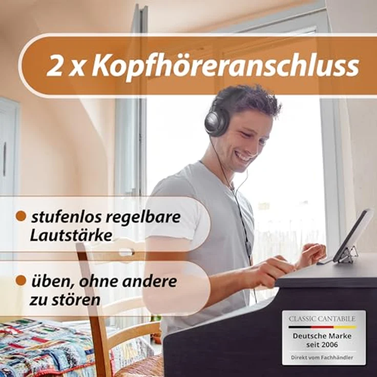 Classic Cantabile DP-50 E-Piano, 88 Tasten mit Hammermechanik, 14 Voices, 3 Pedale, USB, in Rosenholz – Bild 3