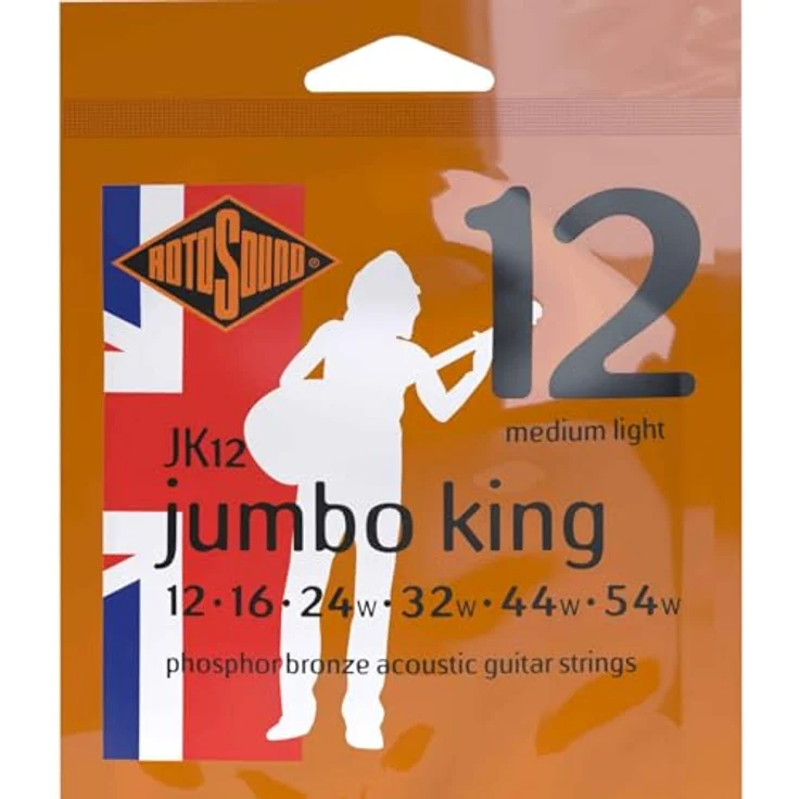 Rotosound Phosphor-Bronze Saiten für Akustikgitarren, Medium Light 12-54, hervorragender Klang und Sustain, Made in UK