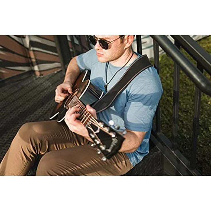 Levys Butter Leather Strap 2,5"BK, Gitarrengurt aus Rindernubukleder, verstellbar von 109 cm bis 140 cm, schwarz mit weißen Doppelnähten – Bild 4