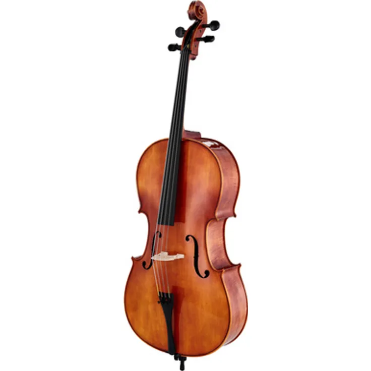 Hidersine Piacenza Cello Set 4/4, handgeschnitzte Fichtendecke, geflammter Ahornkorpus, inklusive gepolsterter Tasche und Brasilwood Bogen