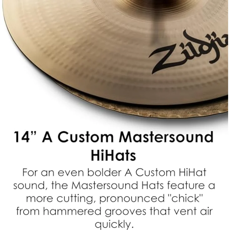 Zildjian A Custom Series - 14 Zoll Mastersound Hi-Hat Cymbals, Kupfer/Zinn-Legierung, mittleres dünnes Gewicht – Bild 3