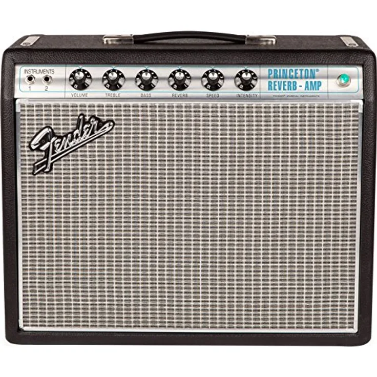 Fender 68 Custom Princeton Reverb, E-Gitarren-Combo mit 12 Watt, 10" Celestion Lautsprecher, Vintage Silverface, inkl. Fußschalter und Cover