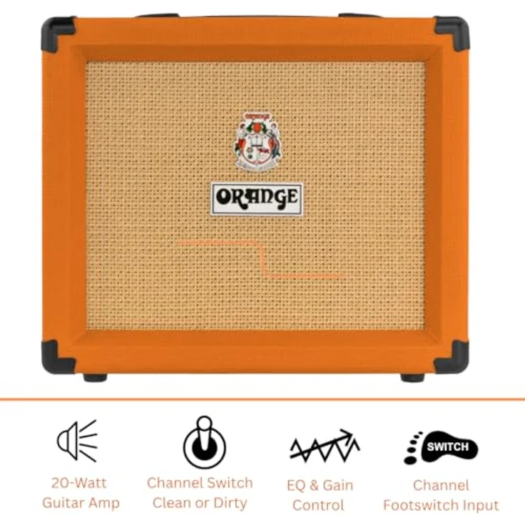 Orange Crush 20, Solid State E-Gitarren-Combo mit 20 Watt Leistung, 1 x 8 Zoll Lautsprecher, Clean/Dirty Umschalter, orange – Bild 2