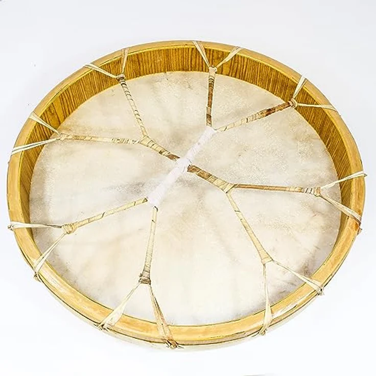 Terre Shaman Drum Saami Style 50, runde Schamanentrommel mit Ziegenfell und Mahagoni-Rahmen, Durchmesser 50 cm, inkl. Stock und Federn – Bild 2