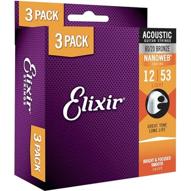 Elixir Nanoweb Light Acoustic 3P, 3er Pack Akustiksaiten aus 80/20 Bronze, Stärke 012-053 – Bild 1