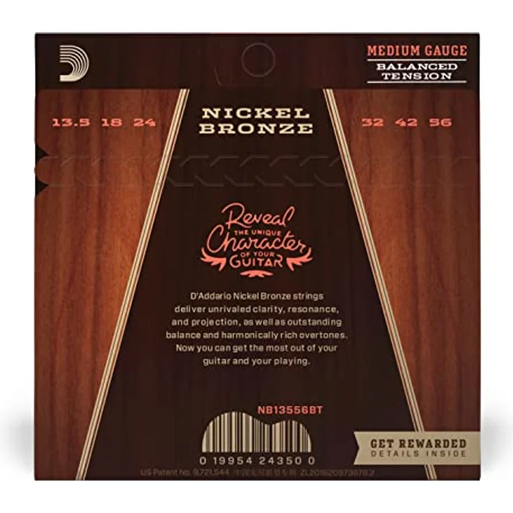 D'Addario Gitarrensaiten Akustikgitarre nb13556bt, Medium 13,5–56 Nickel Bronze, symmetrische Spannung, korrosionsbeständig, made in USA – Bild 2