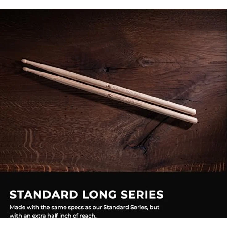 Meinl 7A Standard Long Drumsticks, Hickory Holz mit Eichelkopf, leicht, 419 mm Länge – Bild 2