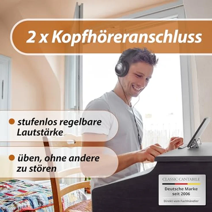 Classic Cantabile DP-50 E-Piano - Digital Piano mit 88 gewichteten Hammermechanik-Tasten, 14 Voices, 3 Pedalen, USB und 2 Kopfhöreranschlüssen - Schwarz matt – Bild 3