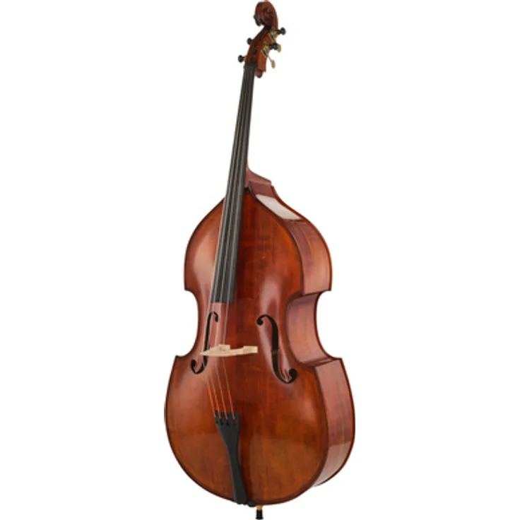 Meister Rubner Double Bass No.69 4/4, vollmassives Solo-Instrument in Gambenform mit feinjähriger Fichtendecke und geflammtem Ahornboden, seidenmatte goldbraune Spiritus-Handlackierung