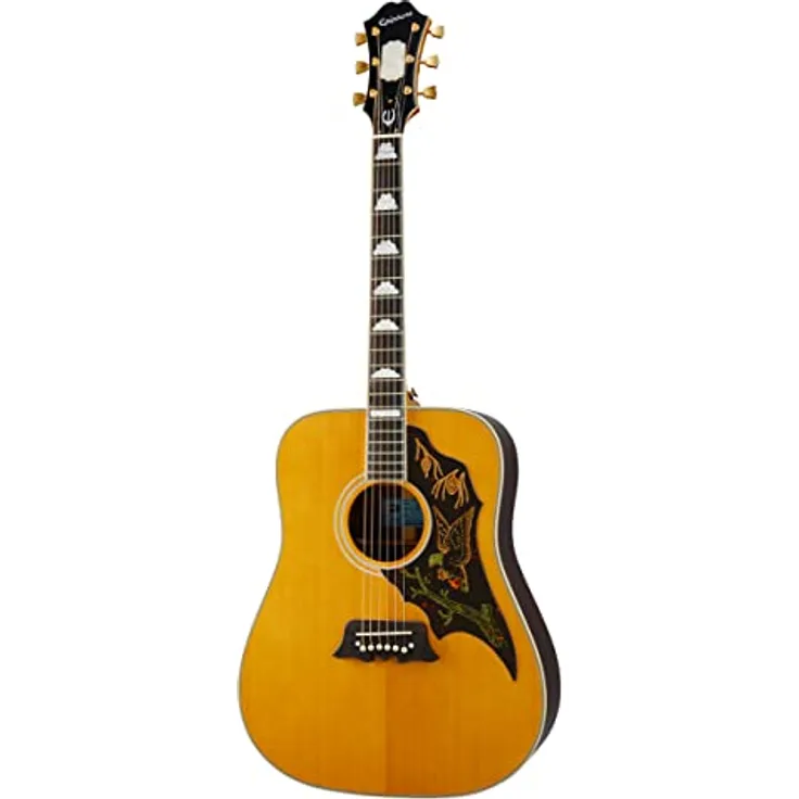 Epiphone Masterbilt Excellente, Westerngitarre mit massiver Fichtendecke und Ovangkol-Boden, Antique Natural Aged Finish, Fishman Sonitone Tonabnehmer