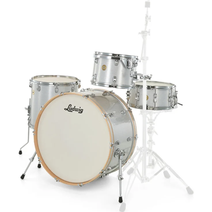Ludwig Continental 4pc 26" Set S, Schlagzeug-Set in Silver Sparkle mit 7-lagigen Hybrid-Ahornkesseln, inklusive 26"x14" Bass Drum, 13"x09" TomTom, 16"x16" Standtom und 14"x6,5" Snare Drum