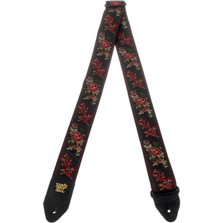Ernie Ball Jacquard Gitarrengurt Black Rose, Polypropylen mit Lederenden, verstellbar von 104 cm bis 182 cm, Breite 5 cm – Bild 1
