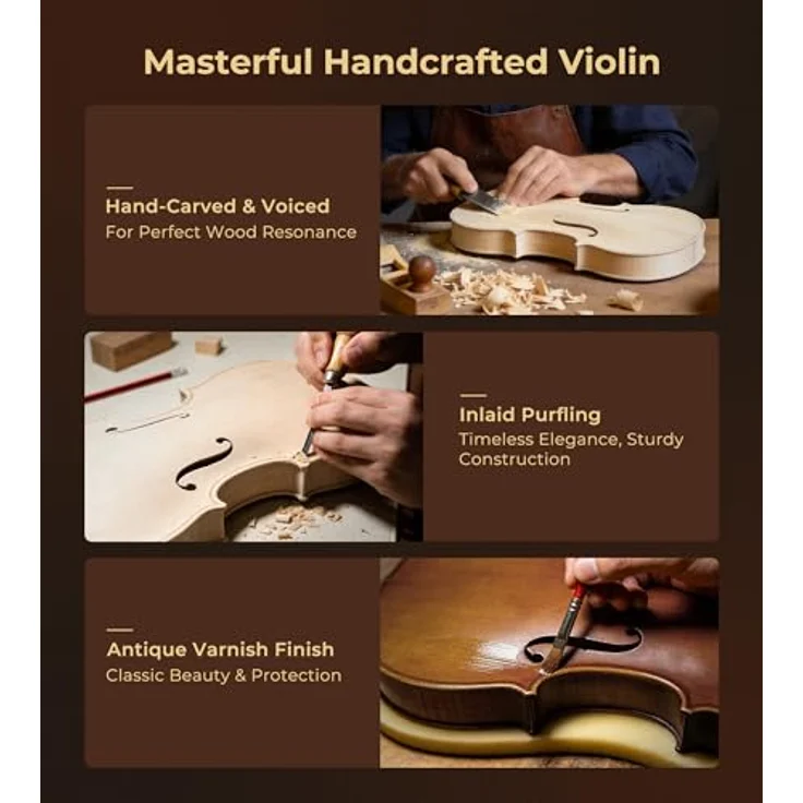 Vangoa 4/4 Violine Massivholz, Akustisches Violin Set für Anfänger mit Zubehör und Geigenkoffer, Ideal für Erwachsene und Kinder – Bild 3
