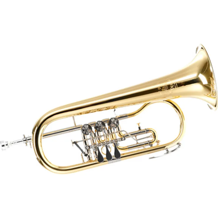 B&S 17/2T-L Bb-Flugelhorn, 3 Drehventile, Messing Korpus, klar lackiert, inkl. Mundstück und Koffer