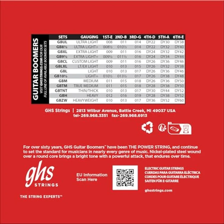 GHS GBCL-Boomers, E-Gitarren Saiten Set, Nickel Roundwound, Roundcore, Stärke 009-046w, heller langlebiger Ton – Bild 9