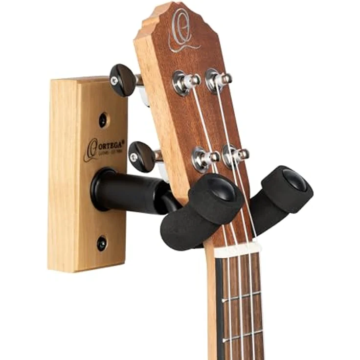 Ortega OUH-1NT Ukulele Wandhalter, anschraubbare Wandbefestigung mit gepolstertem Bügel und Echtholzplatte – Bild 4