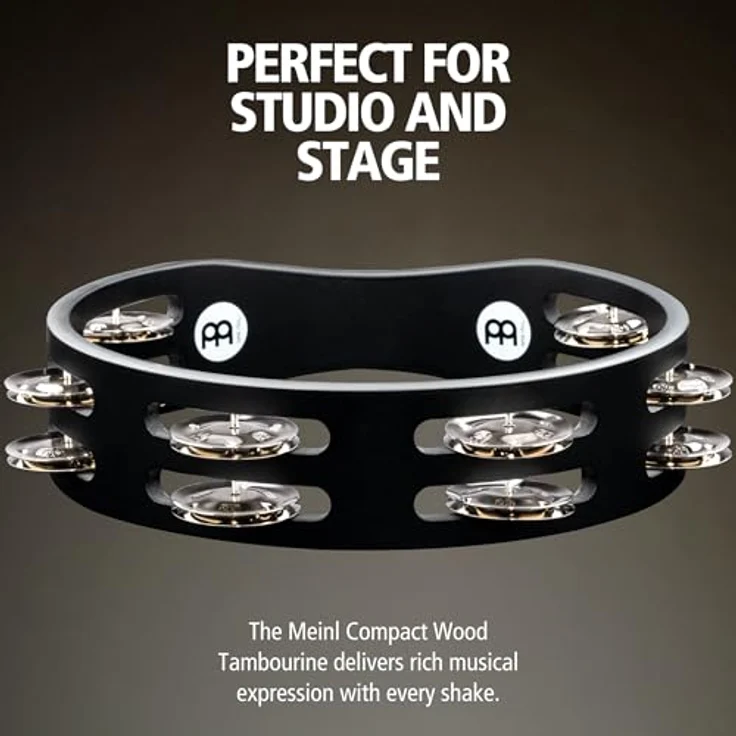 Meinl CTA2S-BK Compact Tambourine, 2-reihig mit 12 Paar Stahlschellen, Durchmesser 8", Holz und Stahl, Farbe: Schwarz – Bild 2