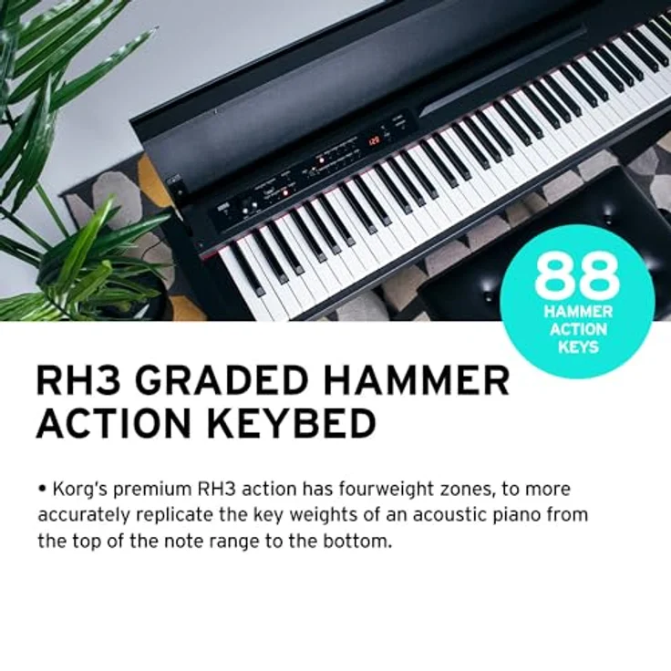Korg LP-380U RW, Digitalpiano mit 88 Tasten RH3, 30 Sounds, USB Midi und 120-stimmiger Polyphonie, Rosenholz – Bild 6