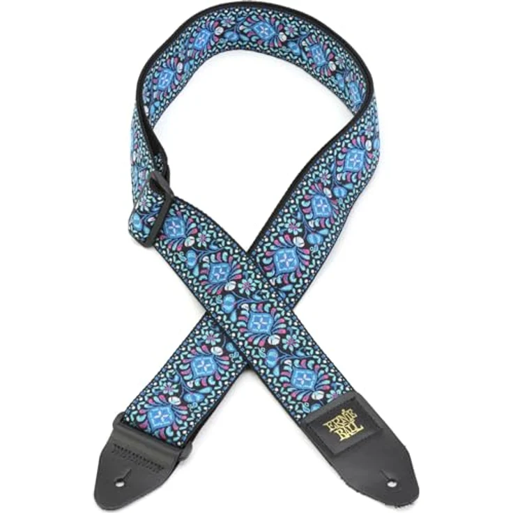 Ernie Ball Jacquard Gitarrengurt Indigo Orchid, verstellbar von 104 cm bis 182 cm, Polypropylen mit Lederenden, 51 mm breit – Bild 2