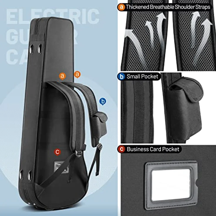CAHAYA E-Gitarren-Koffer CY0300, Hardshell mit 25 mm Polsterung, wasserdichtem PU-Design, geeignet für 40 Zoll E-Gitarre – Bild 5